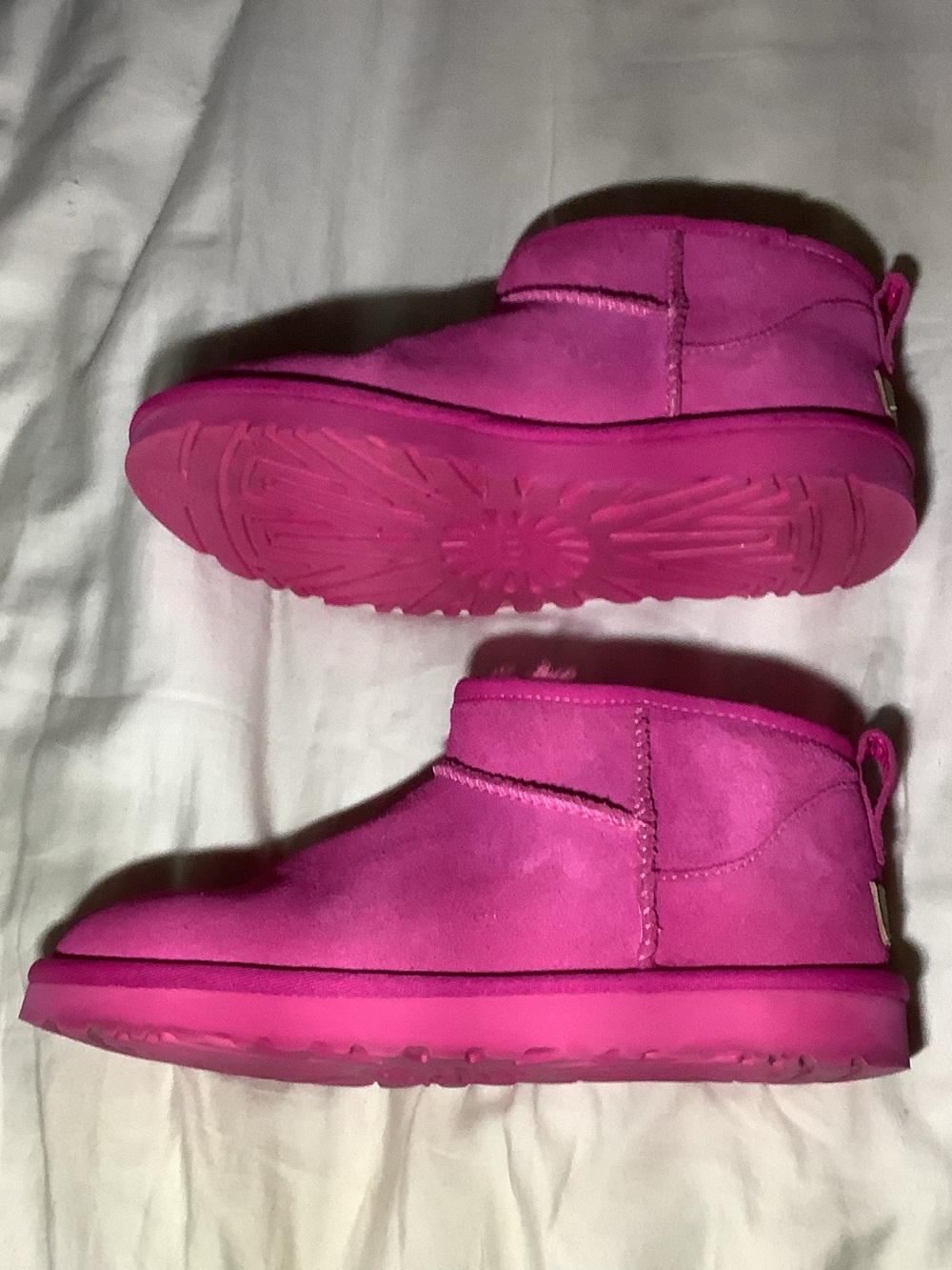 UGG Bright Pink Suede Shearling Ankle Booties - Picture 2 of 7